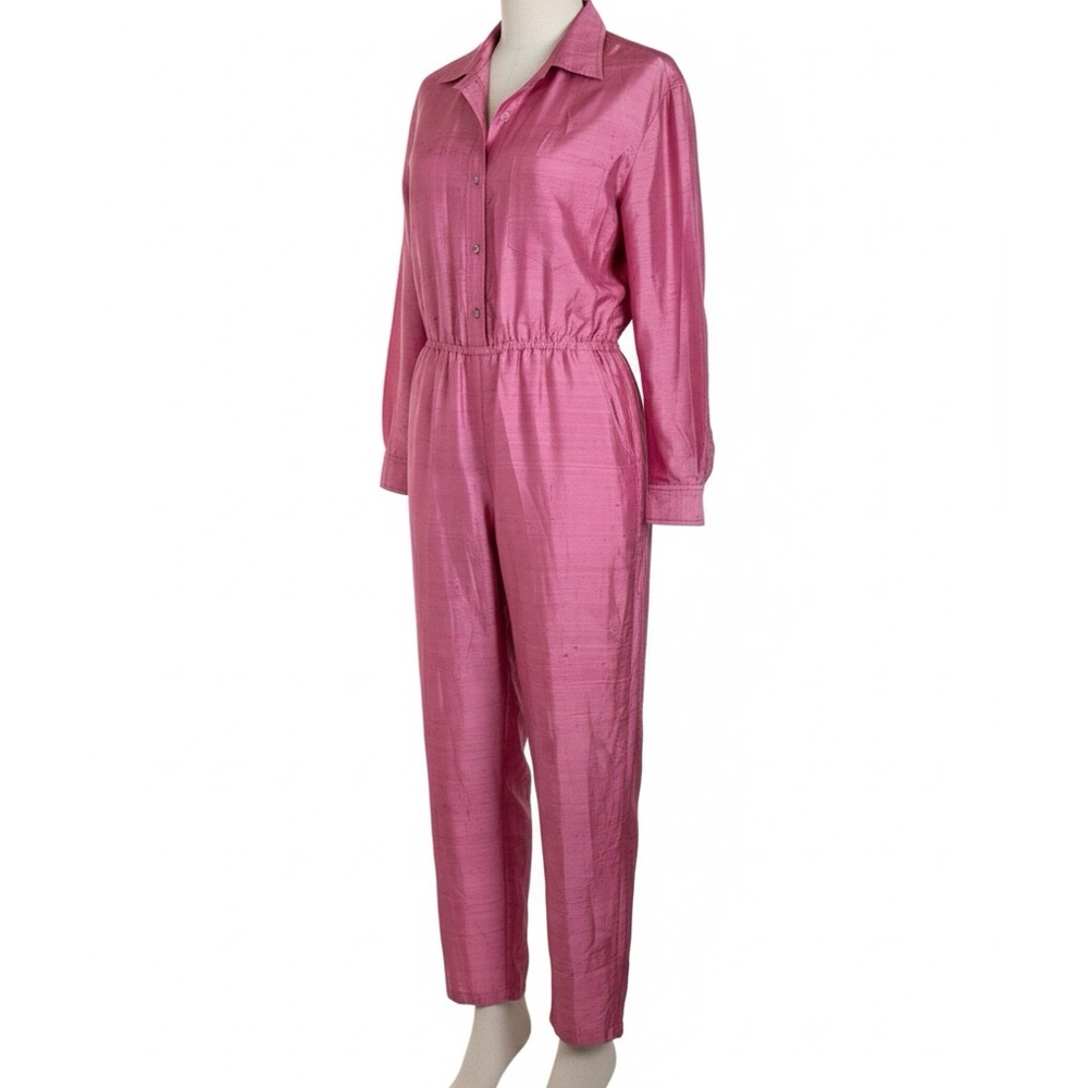 RHODE Resort Pink Silk Button Front Jumpsuit